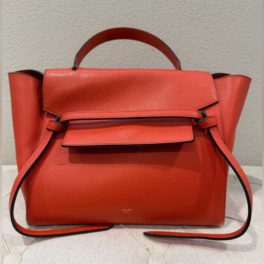 Celine Red-Orange Grained Leather Mini Belt Bag